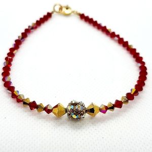 Ankle Bracelet Made of Swarovski Crystals Red, Gold and Iridescent Size 9'